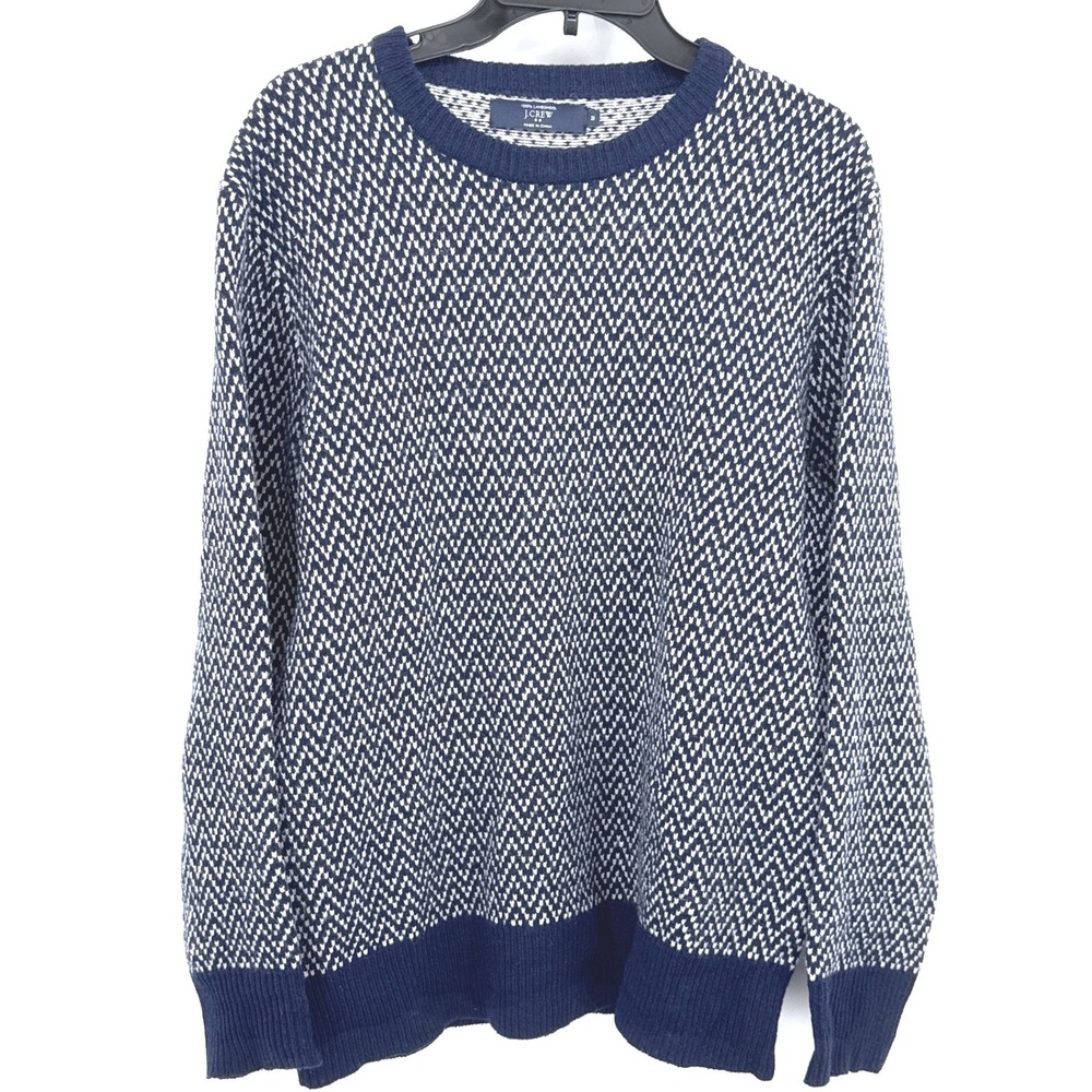 J.Crew Mens Sweater Size M Navy Birdseye 100% Lambswool Crewneck Long Sleeve